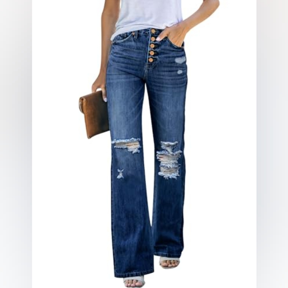 LookbookStore High Waisted Ripped Flare Jeans - NWOT (C1-4)
